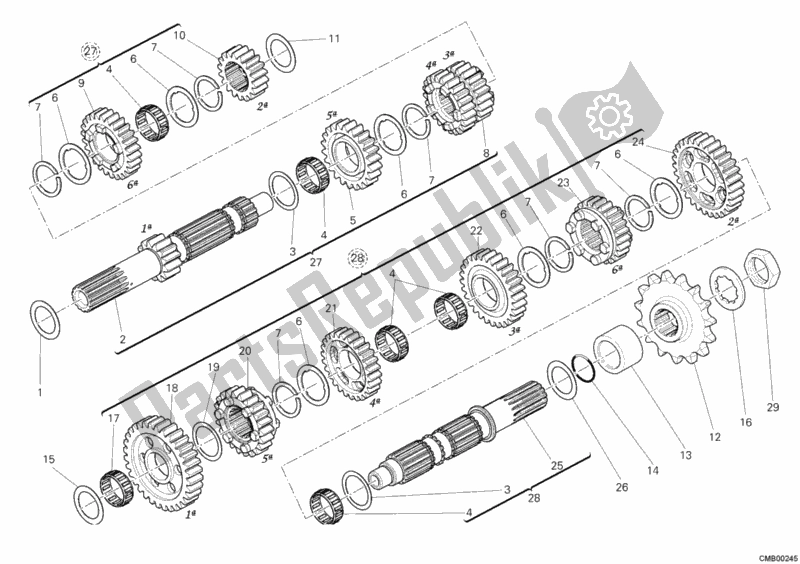 All parts for the Gear Box of the Ducati Multistrada 1200 S ABS USA 2010